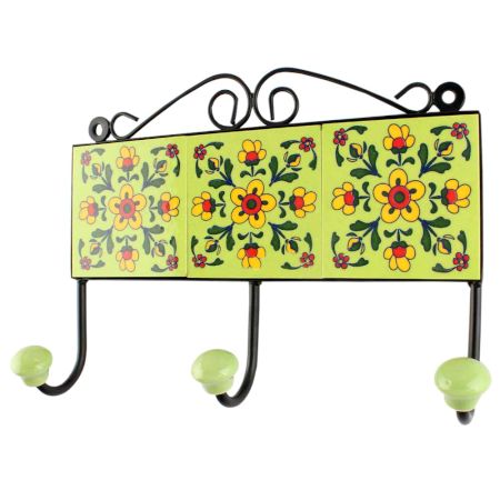 Forest Green Wheel Flower Ceramic Tile Hook